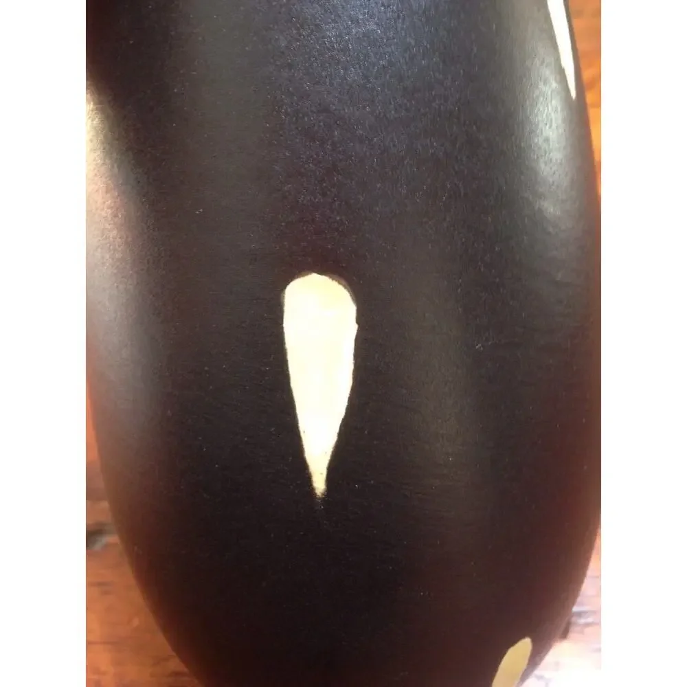 Vintage Scandinavian Swedish Black Matte Glaze Yellow Tear Drop Ikebana Vase